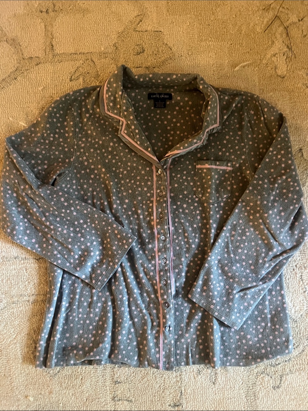 Gray & Pink Polka Dot Button-Up Pajama Top and matching bottoms